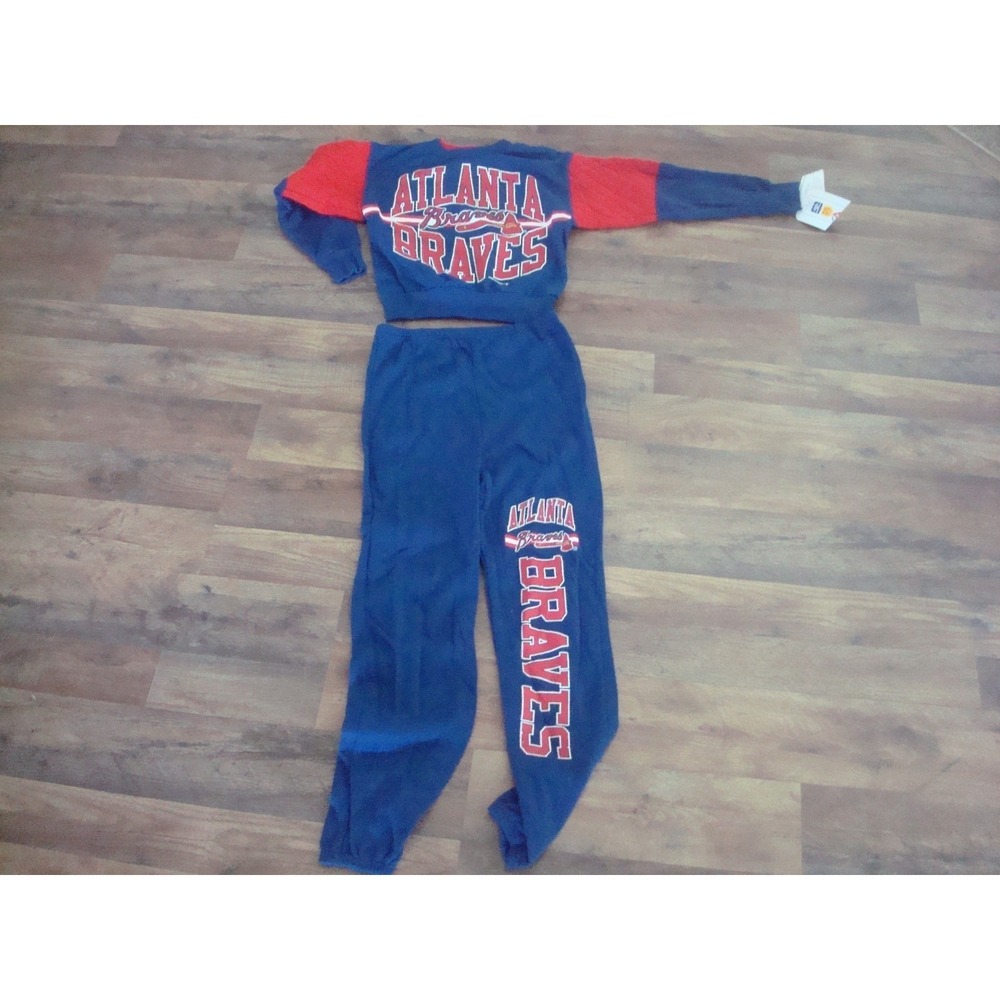ATLANTA BRAVES YOUTH SZ 10 90S SWAETSUIT PAJAMAS SHIRT DEADSTOCK VINTAGE TT1
